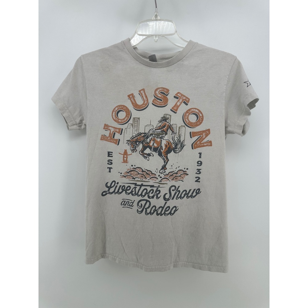 Gildan Houston Livestock Show and Rodeo Graphic T-Shirt Tan Women Small HLSR